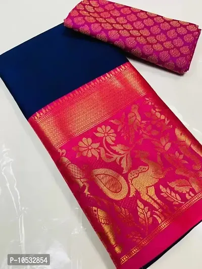 Stylish Art Silk Blue  Saree with Blouse piece-thumb0