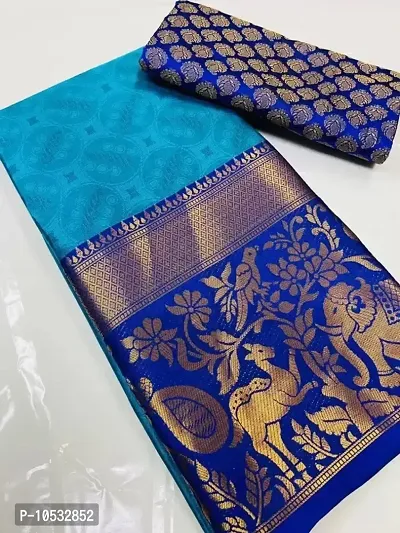Stylish Art Silk Blue  Saree with Blouse piece-thumb0