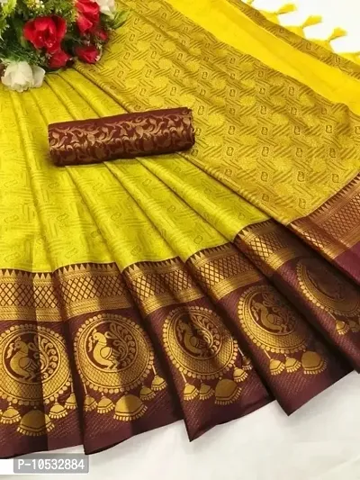 Stylish Art Silk Yellow  Saree with Blouse piece-thumb0