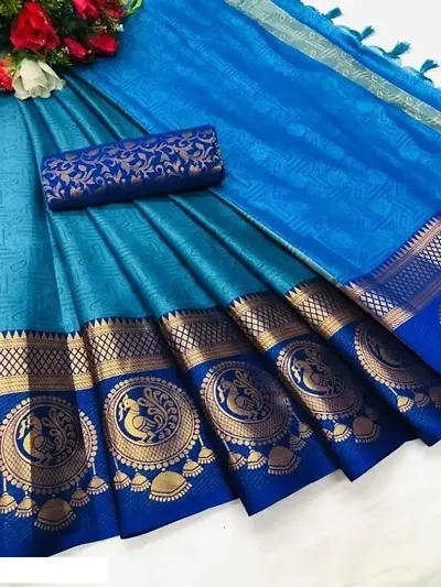 Attractive Silk Blend Sarees With Blouse Piece