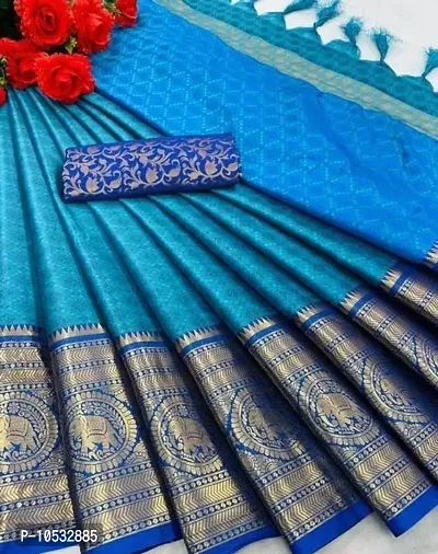 Stylish Art Silk Blue  Saree with Blouse piece-thumb0