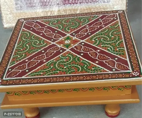 Classic Multicolour Wooden Pooja Chowki For Weddings Pooja Temple Wooden All Purpose Chowk