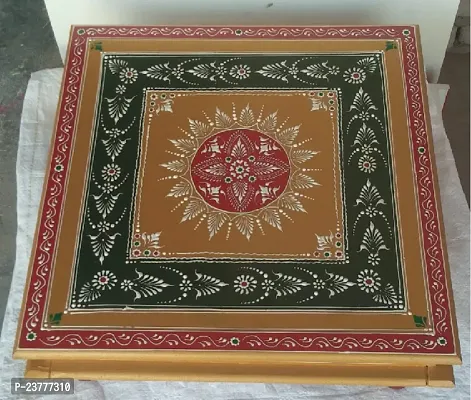 Classic Multicolour Wooden Pooja Chowki For Weddings Pooja Temple Wooden All Purpose Chowk-thumb0