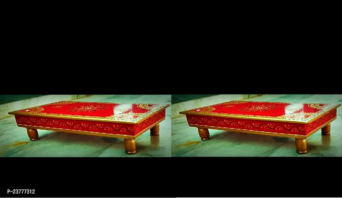 Classic Red Colour Wooden Pooja Chowki For Weddings Pooja Temple Wooden All Purpose Chowk Pack Of 2