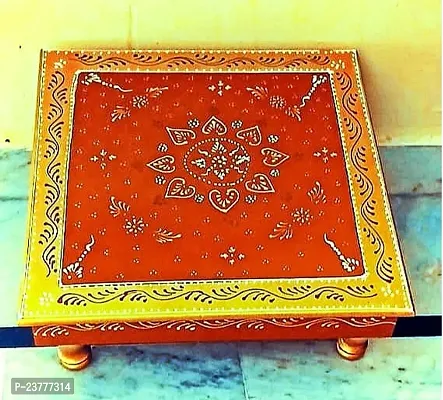 Classic Red And Yellow Mix Colour Wooden Pooja Chowki For Weddings Pooja Temple Wooden All Purpose Chowk