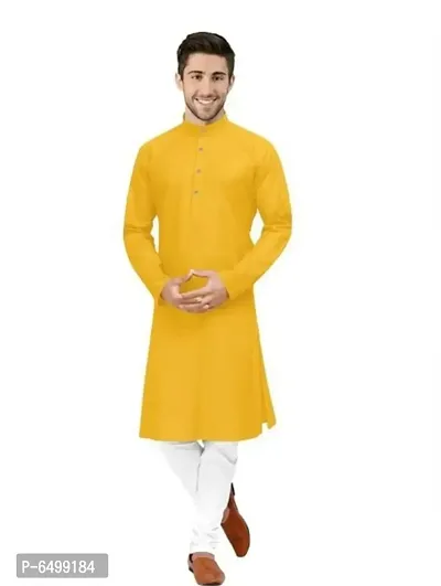 Trendy Yellow Cotton Kurtas For Men