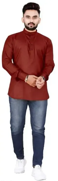 Trendy Maroon Cotton Blend Kurtas For Men-thumb0