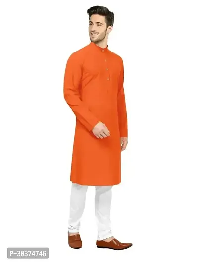 Trendy Orange Cotton Blend Kurtas For Men-thumb0