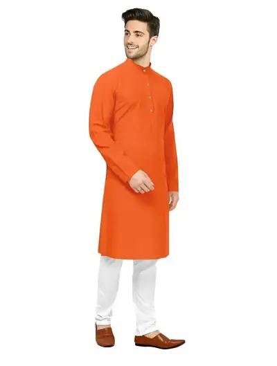 Ocrevus Men's Cotton Blend Full Sleeve Henley Neck Knee Length Solid Kurta with Pajama Set-Comfortable and Versatile (MK-128)