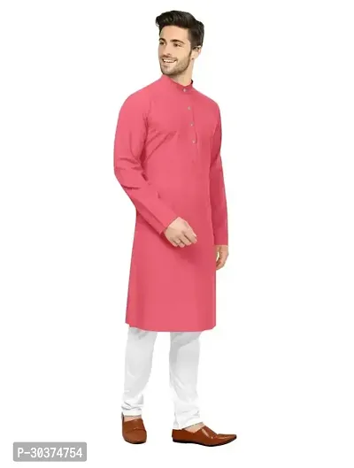 Trendy Pink Cotton Blend Kurtas For Men-thumb0