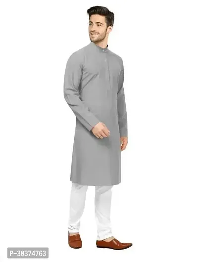 Trendy Grey Cotton Blend Kurtas For Men-thumb0