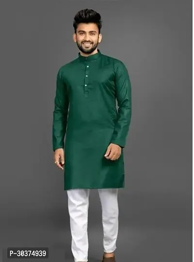 Trendy Green Cotton Blend Kurtas For Men-thumb0