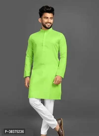 Trendy Green Cotton Blend Kurtas For Men