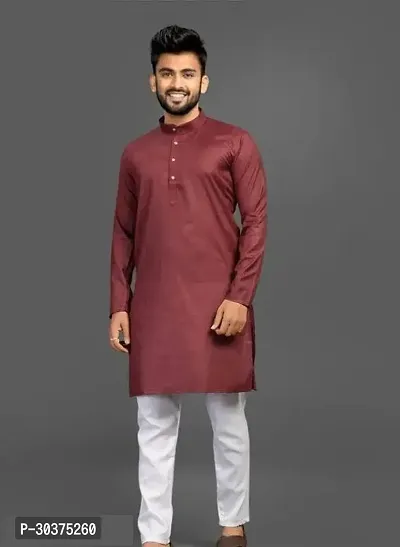 Trendy Maroon Cotton Blend Kurtas For Men