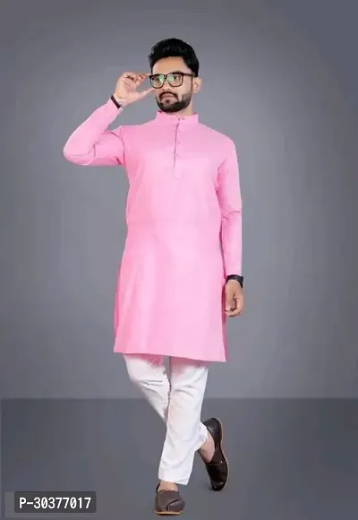 Trendy Pink Cotton Blend Kurtas For Men