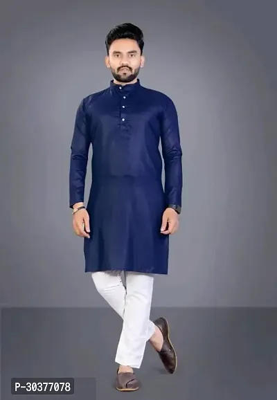 Trendy Navy Blue Cotton Blend Kurtas For Men