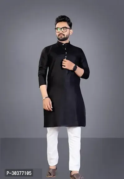 Trendy Black Cotton Blend Kurtas For Men