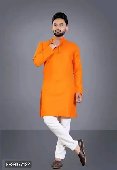 Trendy Orange Cotton Blend Kurtas For Men-thumb0