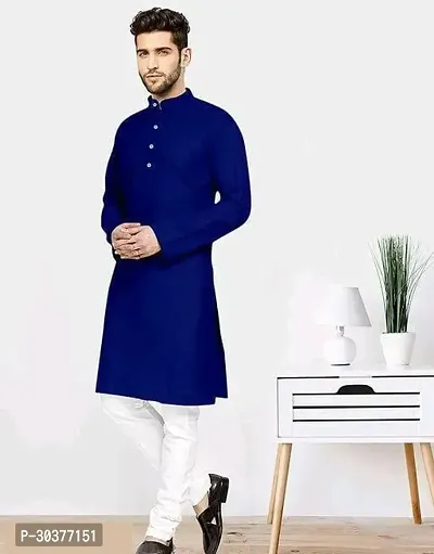 Trendy Blue Cotton Blend Kurtas For Men-thumb0