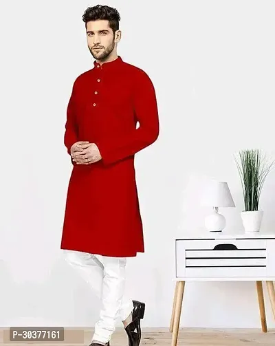 Trendy Red Cotton Blend Kurtas For Men-thumb0