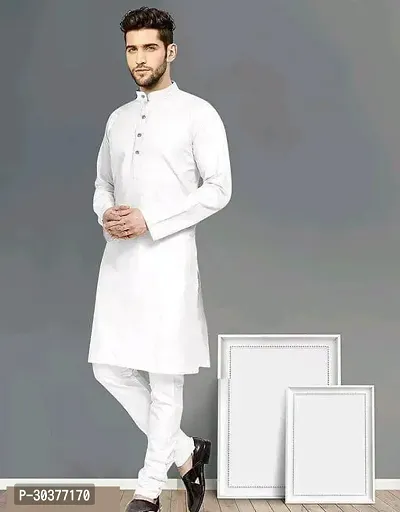 Trendy White Cotton Blend Kurtas For Men-thumb0