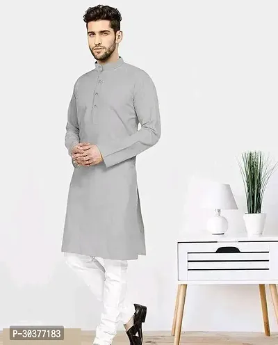 Trendy Grey Cotton Blend Kurtas For Men