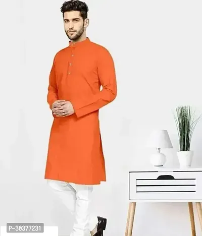 Trendy Orange Cotton Blend Kurtas For Men-thumb0