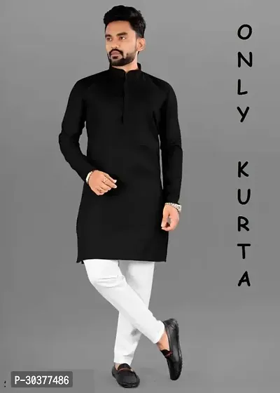 Trendy Black Cotton Blend Kurtas For Men