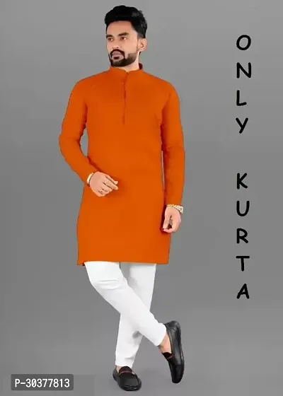 Trendy Orange Cotton Blend Kurtas For Men-thumb0