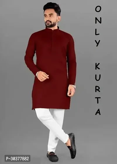 Trendy Maroon Cotton Blend Kurtas For Men