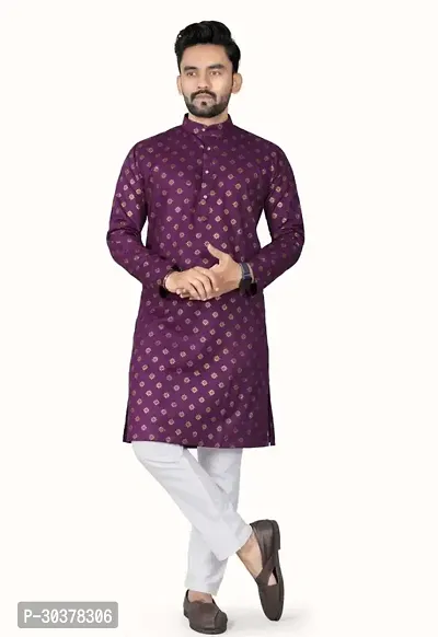 Trendy Purple Cotton Blend Kurtas For Men-thumb0