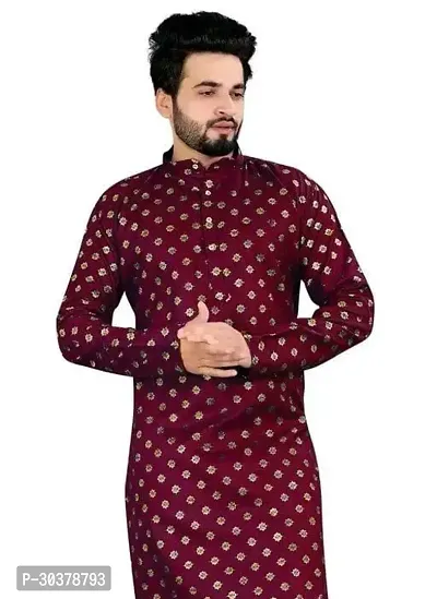 Trendy Maroon Cotton Blend Kurtas For Men-thumb0