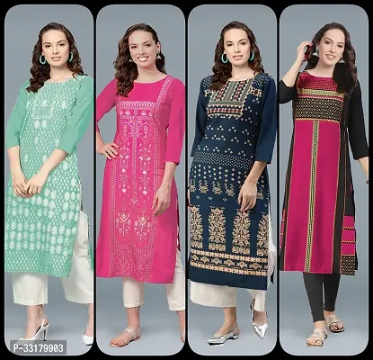 Stylish Multicoloured Crepe Kurta For Women Combo Of 4-thumb0