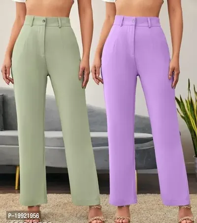 Elegant Multicoloured Lycra Solid Trousers For Women Pack Of 2