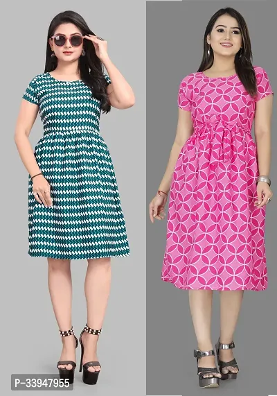 Stylish Multicoloured Crepe Dresses For Women Pack Of 2-thumb0