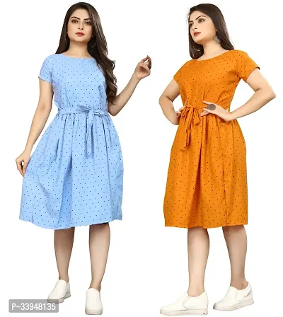 Stylish Multicoloured Crepe Dresses For Women Pack Of 2-thumb0