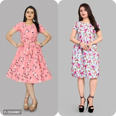 Stylish Multicoloured Crepe Dresses For Women Pack Of 2-thumb0