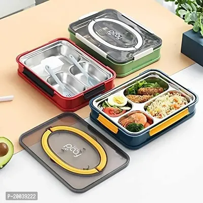 Lunch Box for Kids 4 Grid Lunch Box 4 Compartment Insulated Lunch Box Stainless Steel Tiffin Box for Boys Girls School And Office Men