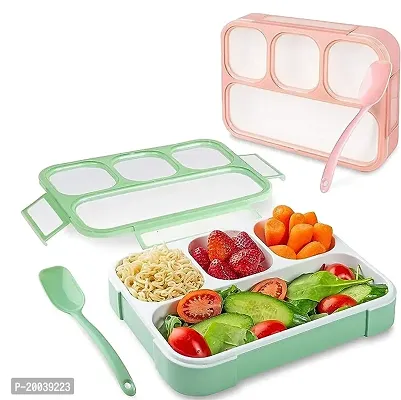 4 Compartment Plastic Bento Leak-Proof Picnic Food Container BPA-Free Microwave and Dishwasher Safe with Spoon School Office Picnic Outdoor Tiffin Box-thumb0