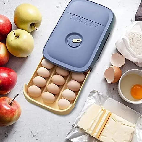Drawer Type Egg Storage Box with Lid Household Kitchen Eggs Holder for Refrigerator Reusable Stackable Egg Tray Holds for Kitchen(Multi Color)