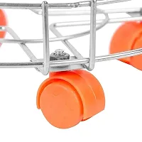 NILAY Heavy Stainless Steel Gas Cylinder Trolley with Wheel | LPG Cylinder Stand | Made in India (Silver Orange, 1)-thumb3