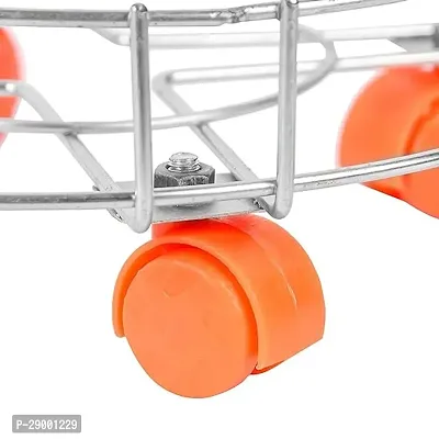 NILAY Heavy Stainless Steel Gas Cylinder Trolley with Wheel | LPG Cylinder Stand | Made in India (Silver Orange, 1)-thumb4