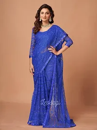 Linzess Women's Printed Net Beautiful Ethnic Wear Lightweight saree With Unstiched Blouse (NL-1104_Navy Blue)-thumb2