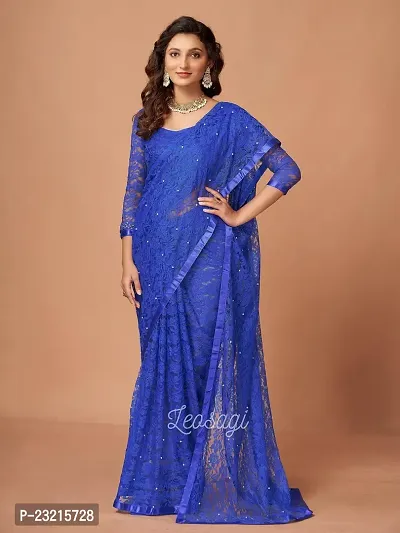 Linzess Women's Printed Net Beautiful Ethnic Wear Lightweight saree With Unstiched Blouse (NL-1104_Navy Blue)-thumb3