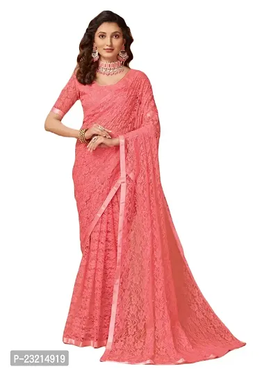 Linzess Women's Printed Net Beautiful Ethnic Wear Lightweight saree With Unstiched Blouse (NL-1097_Gajari)