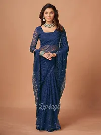 Linzess Women's Printed Net Beautiful Ethnic Wear Lightweight saree With Unstiched Blouse (NL-1094_Dark Blue)-thumb2