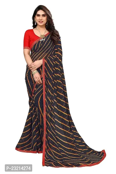 Linzess Women's Printed Georggate Beautiful Ethnic Wear Lightweight saree With Unstiched Blouse (NL-1046_Black)