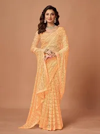 Linzess Women's Printed Net Beautiful Ethnic Wear Lightweight saree With Unstiched Blouse (NL-1101_Light Orange)-thumb2