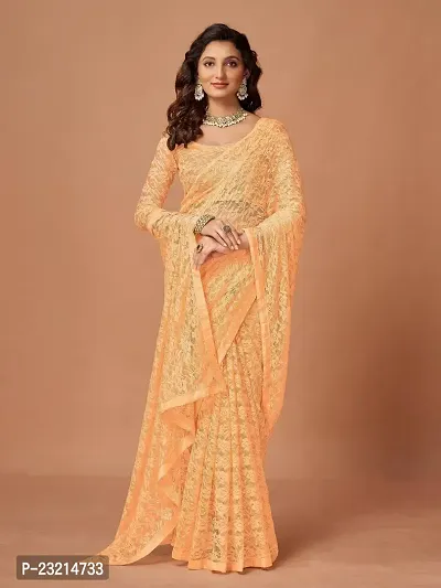 Linzess Women's Printed Net Beautiful Ethnic Wear Lightweight saree With Unstiched Blouse (NL-1101_Light Orange)-thumb3