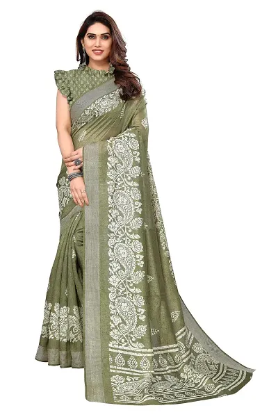 Linzess Women's Printed cotton blend Beautiful Ethnic Wear Lightweight saree With Unstiched Blouse (NL-1142)